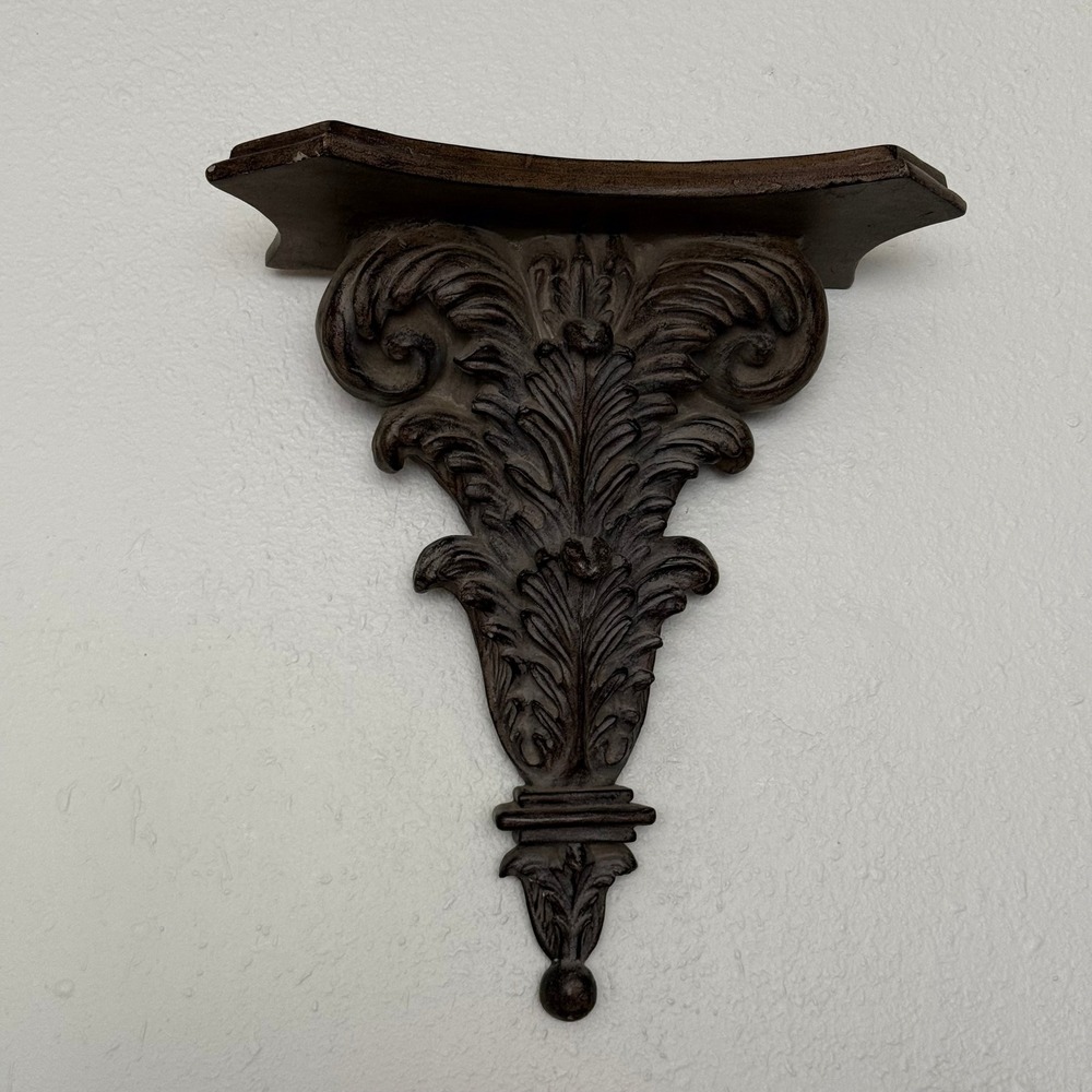 Vintage Style Acanthus Leaf Wall Console Corbel Shelf Brown Resin Sconce 14in